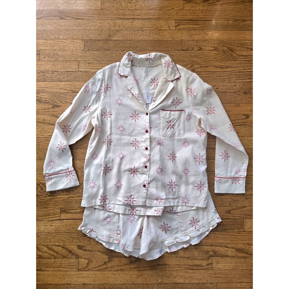 Soma Pajama Set, Shorts, Long sleeve Women’s Size Large Star Print NWT